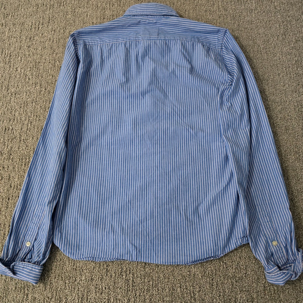 Vintage Hollister M Blue White Stripe Button Up Shirt Cotton Y2K Preppy Surf - Picture 7 of 7